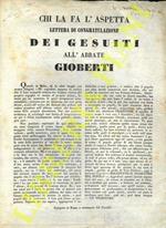 Chi la fa l'aspetta. Lettera di congratulazione dei Gesuiti all'Abbate Gioberti