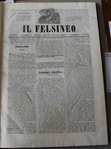 Il Felsineo. Anno VII, 52 numeri dal 7/ Gennaio al 30 Dicembre 1847. Luigi Rusconi gerente - copertina