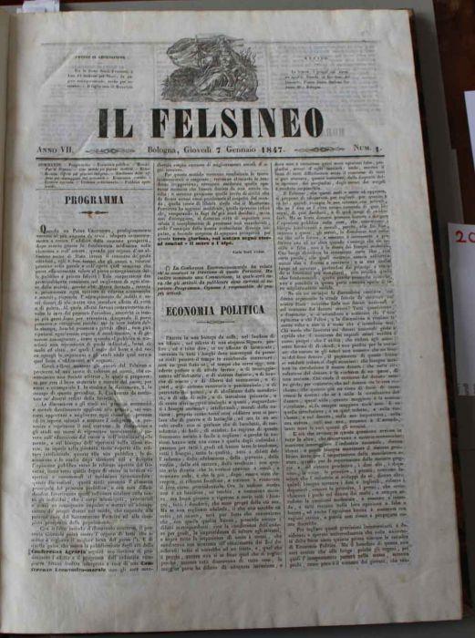 Il Felsineo. Anno VII, 52 numeri dal 7/ Gennaio al 30 Dicembre 1847. Luigi Rusconi gerente - copertina