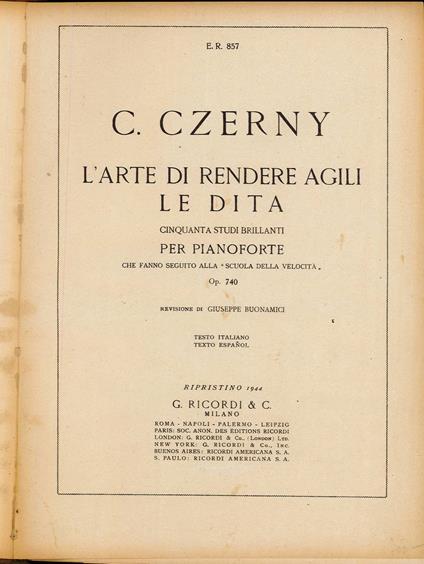 L' arte di rendere agili le dita - Carl Czerny - copertina