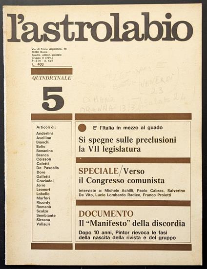 L' astrolabio 5 - copertina
