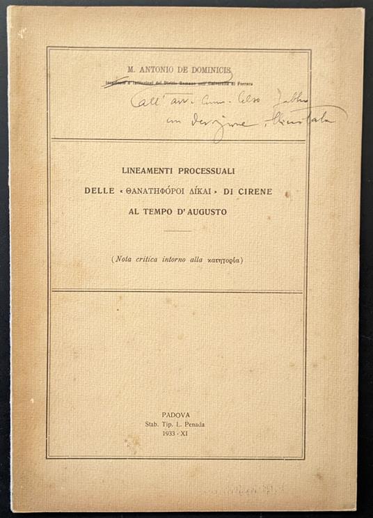 Lineamenti processuali delle "Ganathoopoi Aikai" di Cirene al tempo d'Augusto - Antonio De Dominicis - copertina