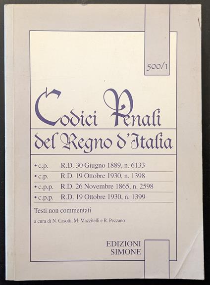 Codici penali del Regno d'Italia - copertina