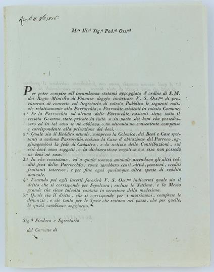 Per Poter Compire All'Incumbenza Statami Appoggiata D'Ordine Di S.M. Da Regio Ministro Di Finanze.. - copertina