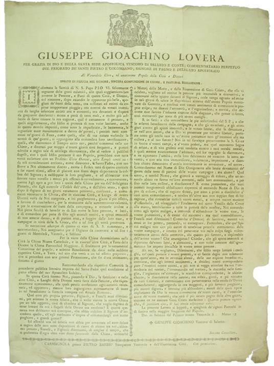 Informata La Santità Di N.S. Papa Pio Vi Felicemente Regnante Delle Gravi Calamità Alle Quali Soggiacciono Ben Sovente Le Persone E Paesi Di Questa Città.. - copertina