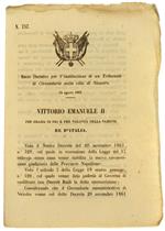 Regio Decreto 14 Agosto 1862: Instituzione Di Un Tribunale Di Circondario Nella Città Di Nicastro (Documento Originale) - Vittorio Emanuele Ii