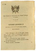 Regio Decreto 27 Luglio 1862: Convocazione Del Collegio Elettorale Di Catania (Documento Originale)