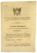 Regio Decreto 10 Agosto 1862: Autorizza La Temporaria Occupazione Per Uso Civile Del Monastero Di S.Filippo Neri In Comiso (Documento Originale)