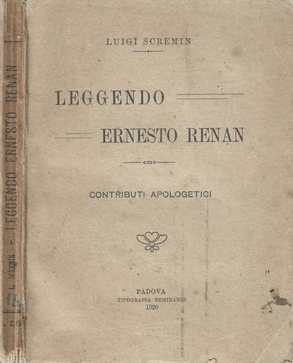 Leggendo Ernesto Renan - Luigi Scremin - copertina