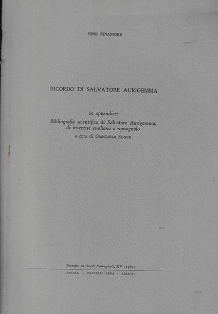 Ricordo di Salvatore Aurigemma - Rino Finamore - copertina