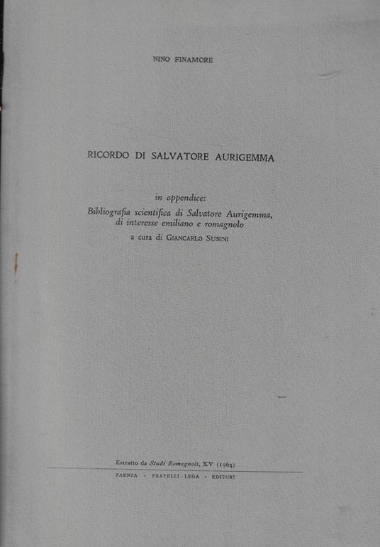 Ricordo di Salvatore Aurigemma - Rino Finamore - copertina