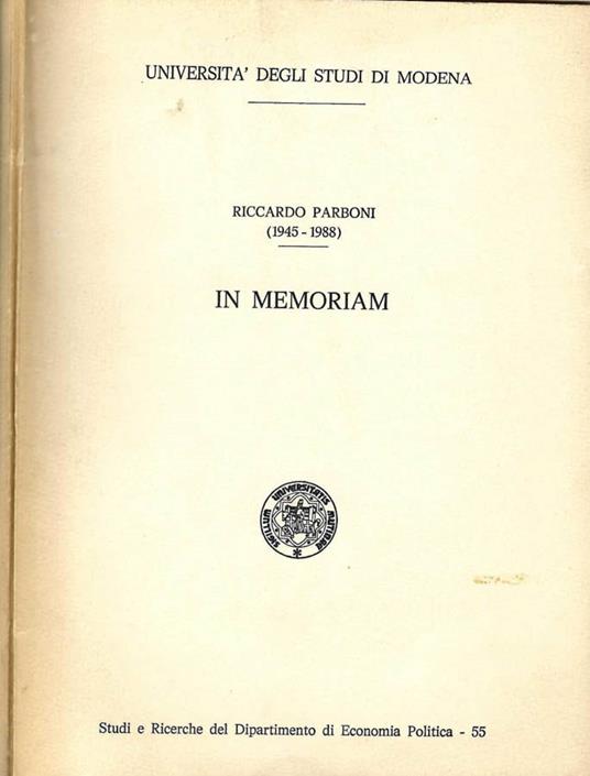 Riccardo Parboni ( 1945 - 1988 ) - copertina