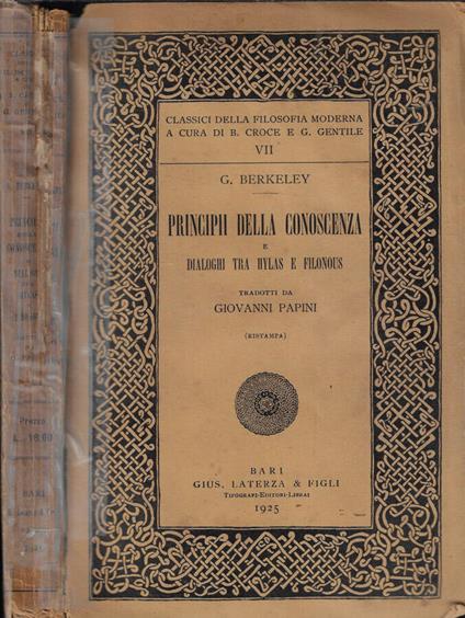 Principii della conoscenza e dialoghi tra Hylas e Filonous - copertina