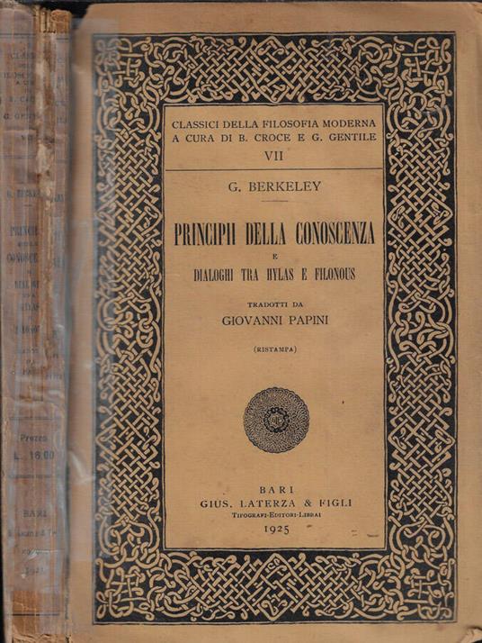 Principii della conoscenza e dialoghi tra Hylas e Filonous - copertina