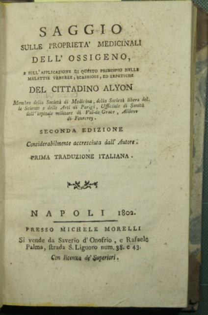 Saggio sulle proprietà medicinali dell'ossigeno - copertina