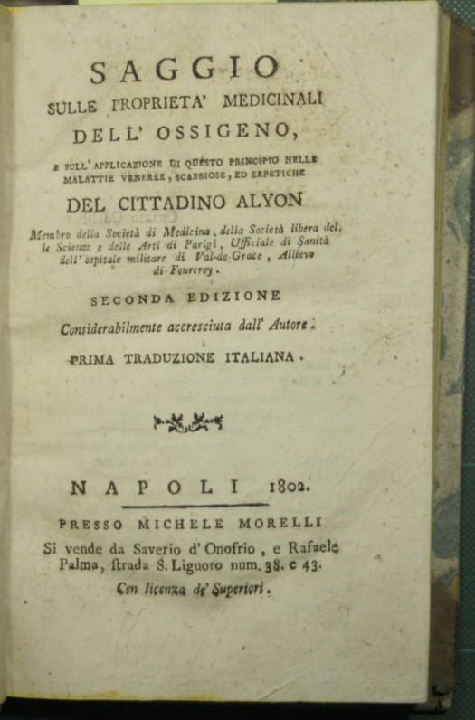 Saggio sulle proprietà medicinali dell'ossigeno - copertina