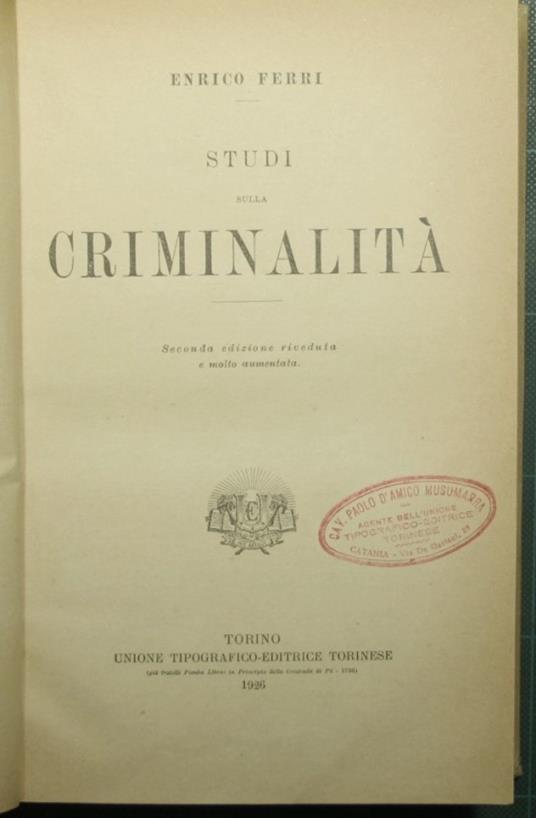 Studi sulla criminalità - Enrico Ferri - copertina