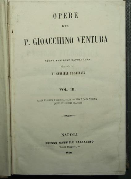 Opere del P. Gioacchino Ventura - Vol. III - Gioacchino Ventura - copertina