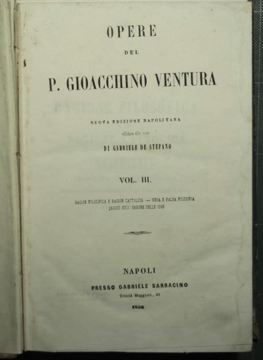 Opere del P. Gioacchino Ventura - Vol. III - Gioacchino Ventura - copertina