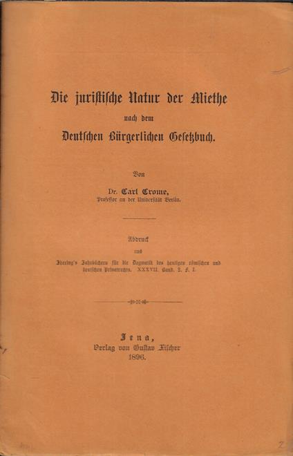 Die juristische natur der miethe deutschen burgerlichen gesetzbuch - copertina