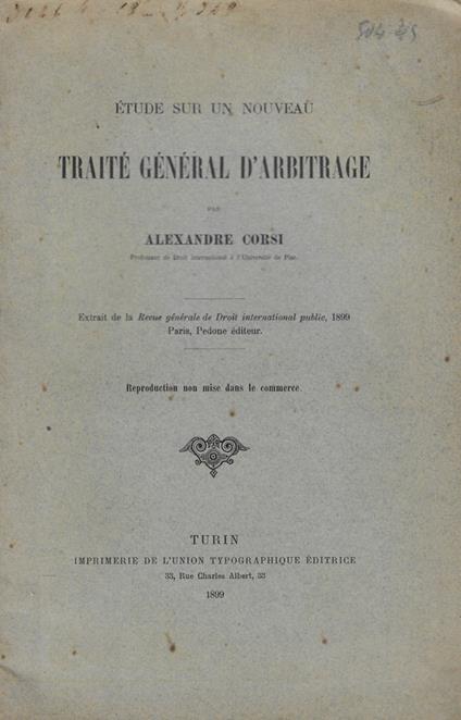 Etude sur un nouveau Traité général d'arbitrage - Alexandre Borie - copertina