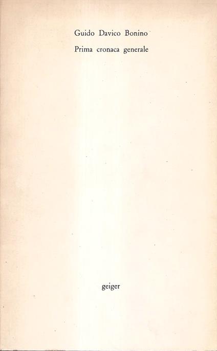 Prima cronaca generale - Guido Davico Bonino - copertina