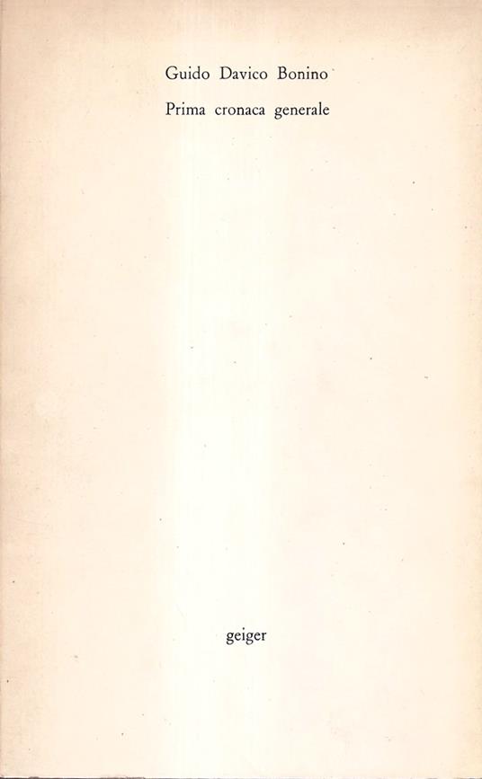 Prima cronaca generale - Guido Davico Bonino - copertina