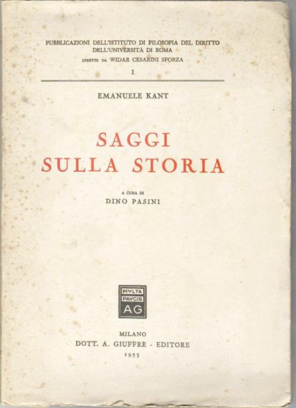 Saggi Sulla Storia - Emanuele Kant - copertina