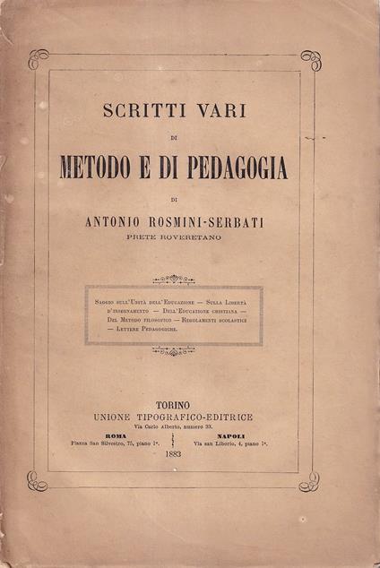 Scritti vari di metodo e di pedagogia - Antonio Rosmini-Serbati - copertina