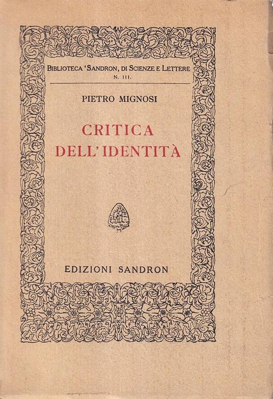 Critica dell'identità - Pietro Mignosi - copertina