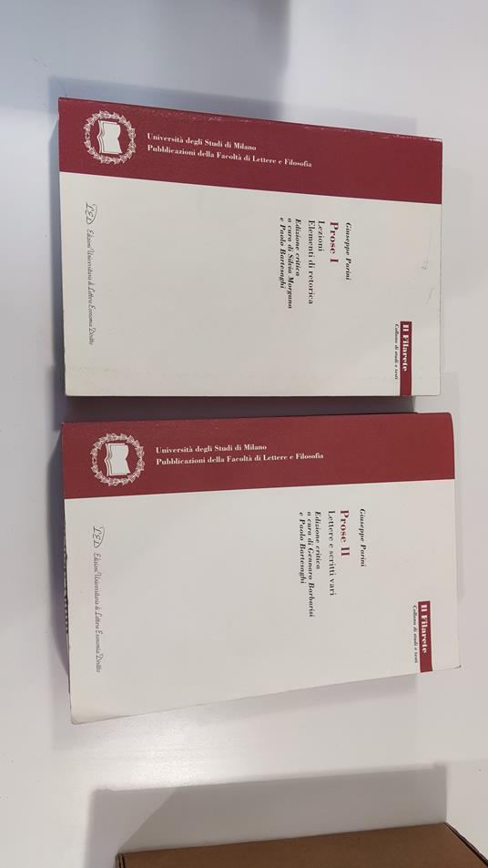Prose Due volumi. Volume I. Lezioni, Elementi di Retorica Volume II. Lettere e scritti vari - Giuseppe Parini - copertina