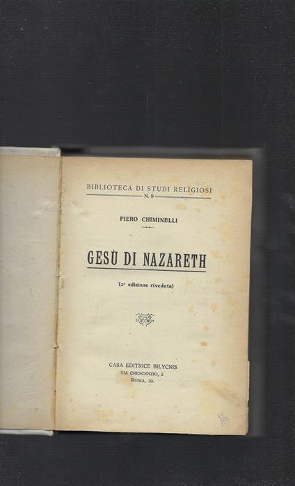 Gesù Di Nazareth Studio Critico-Storico - Piero Chiminelli - copertina