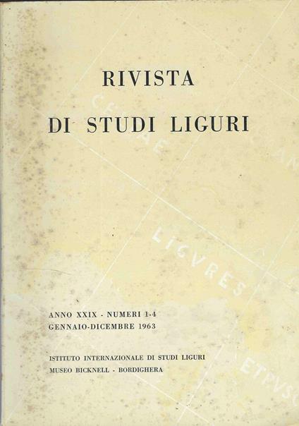 Rivista di studi liguri. Anno XXIX- numeri 1-4. Gennaio-dicembre 1963 - copertina