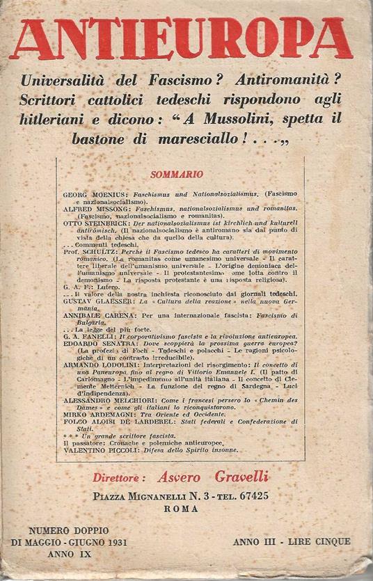 Antieuropa maggio - giugno 1931 - copertina