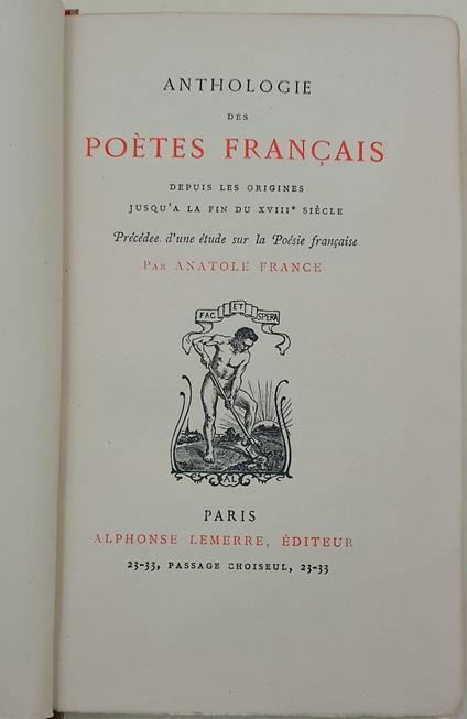 Anthologie Des Poets Francais Depuis Les Origines JusqùA La Fin Du Xviii SiecleViii - Anatole France - copertina