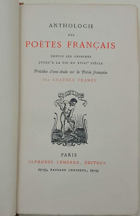 Anthologie Des Poets Francais Depuis Les Origines JusqùA La Fin Du Xviii SiecleViii - Anatole France - copertina