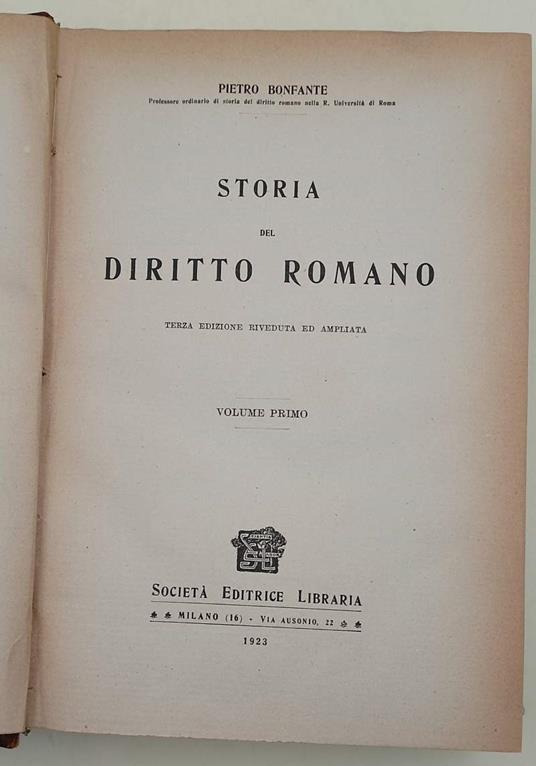 Storia Del Diritto Romano Voll. I E Ii- - Pietro Bonfante - copertina