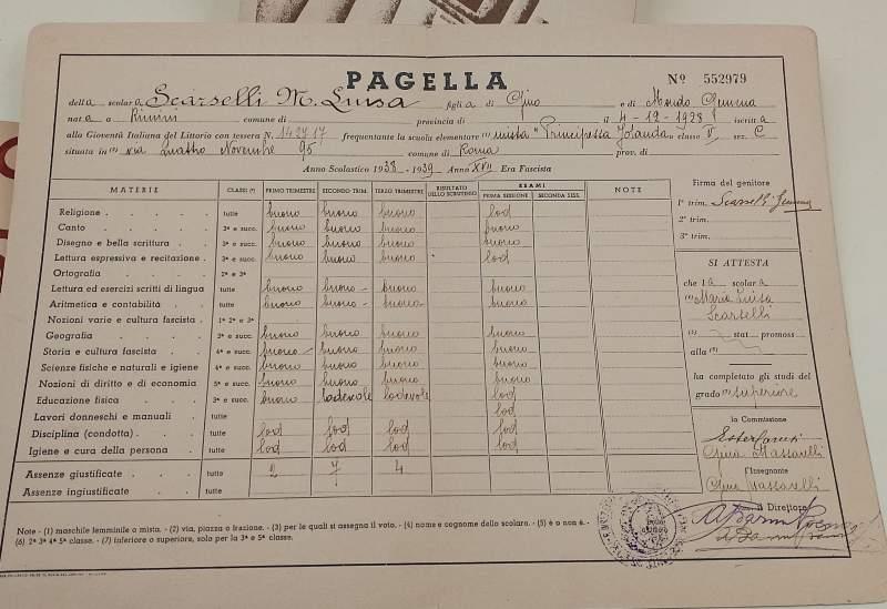 Pagelle Scolastiche Anni 1935/1939