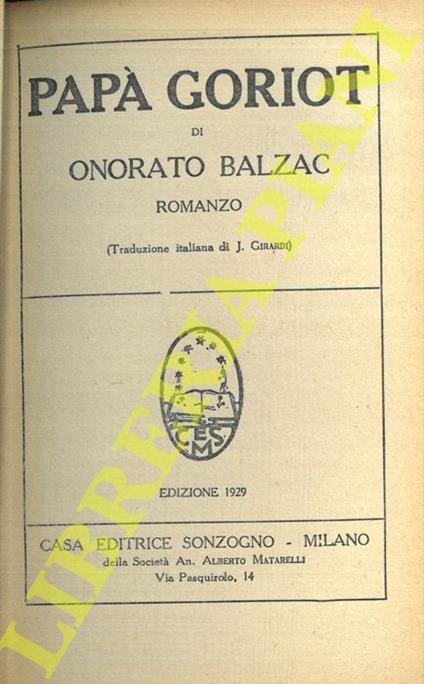Papà Goriot - Honoré de Balzac - copertina