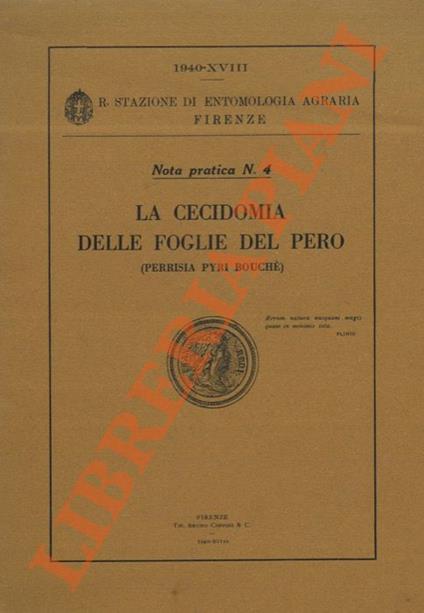 La Cecidomia delle foglie del Pero (Perrisia pyri Bouchè) - Antonio Melis - copertina