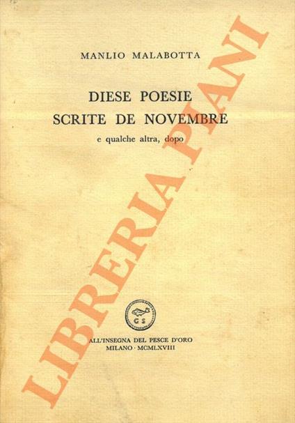 Diese poesie scrite de novembre e qualche altra, dopo - Manlio Malabotta - copertina