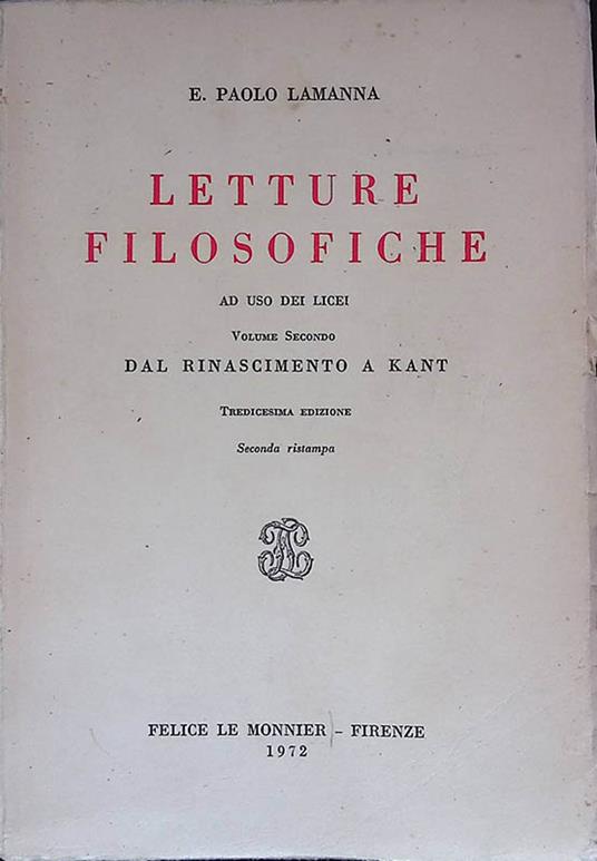Lettere filosofiche. Vol.II Dal Rinascimento a Kant - Paolo E. Lamanna - copertina