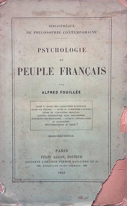 Psychologie du peuple francais - Alfred Fouillée - copertina