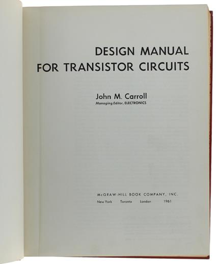 Design Manual For Transistor Circuits - John Carroll - copertina