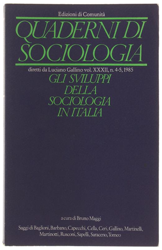 QUADERNI DI SOCIOLOGIA. Volume XXXII n. 4-5, 1985: GLI SVILUPPO DELLA SOCIOLOGIA IN ITALIA - copertina