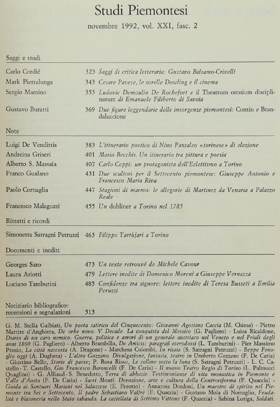 STUDI PIEMONTESI. Vol. XXi - 1992, fasc.2. [Ottimo]