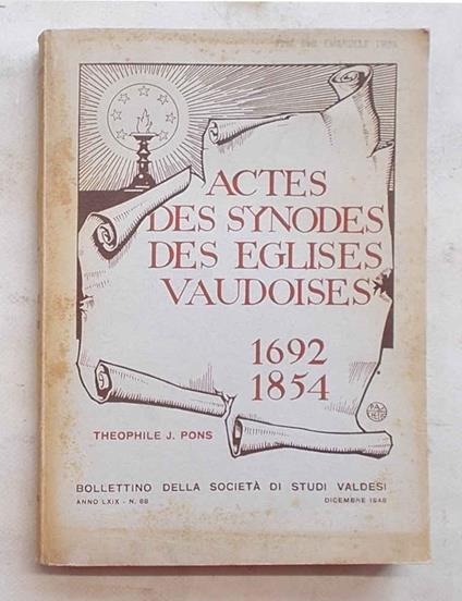 Actes des Synodes des Eglises Vaudoises 1692 - 1854 - copertina