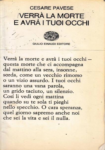 Verrà la morte e avrà i tuoi occhi - Cesare Pavese - copertina