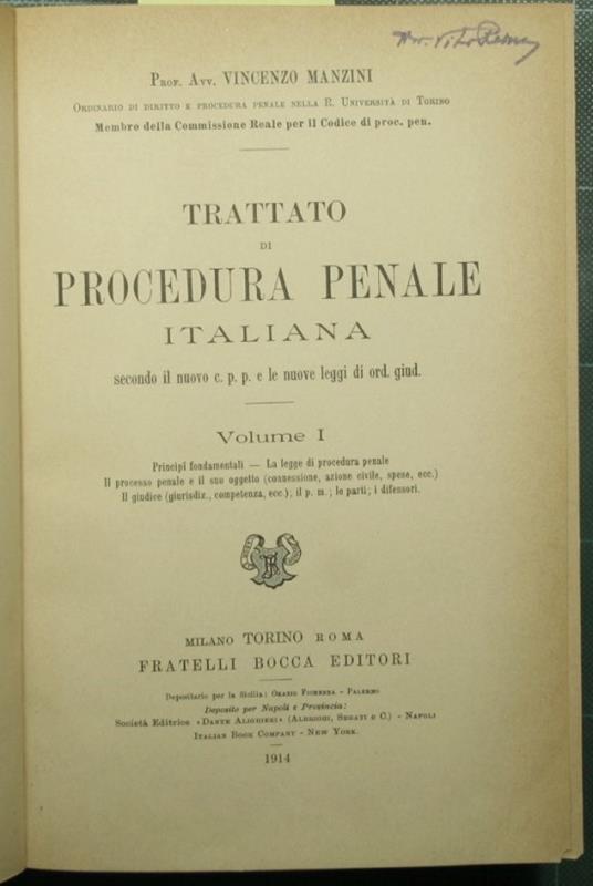 Trattato di procedura penale italiana - Vincenzo Manzini - copertina