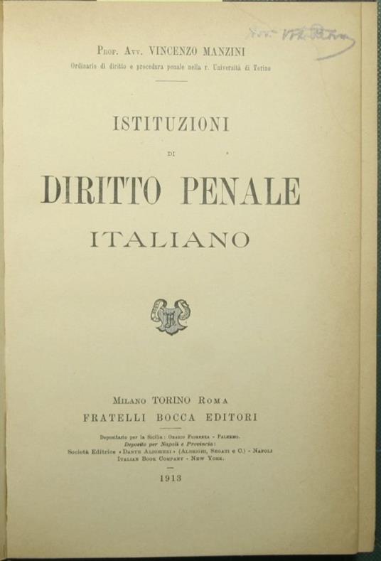 Istituzioni di diritto penale italiano - Vincenzo Manzini - copertina